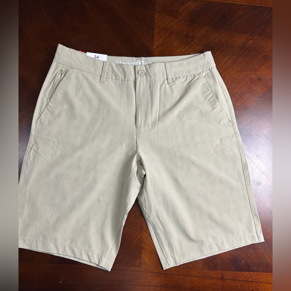 NEW Hang Ten Men's Beige Flat Front Shorts SIZE 34